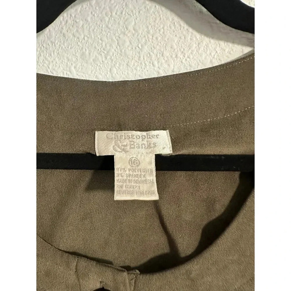 Christopher & Banks Maxi Dress Womens 16 Olive Green Round Neck Button Suede - Picture 5 of 10